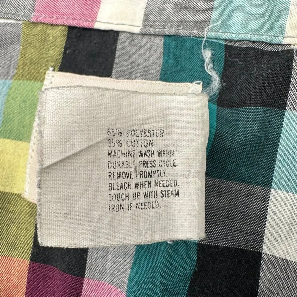 Vintage Saddle King Western Pearl Snap Plaid Shirt Cotton USA Made Teal Pink M/L - Picture 5 of 7